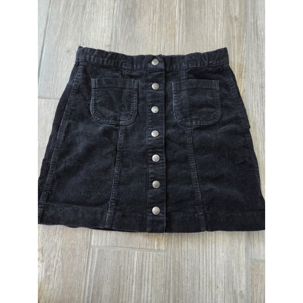 Brandy Melville Corduroy Mini Skirt Size Small Black Snap Button Preppy Y2K